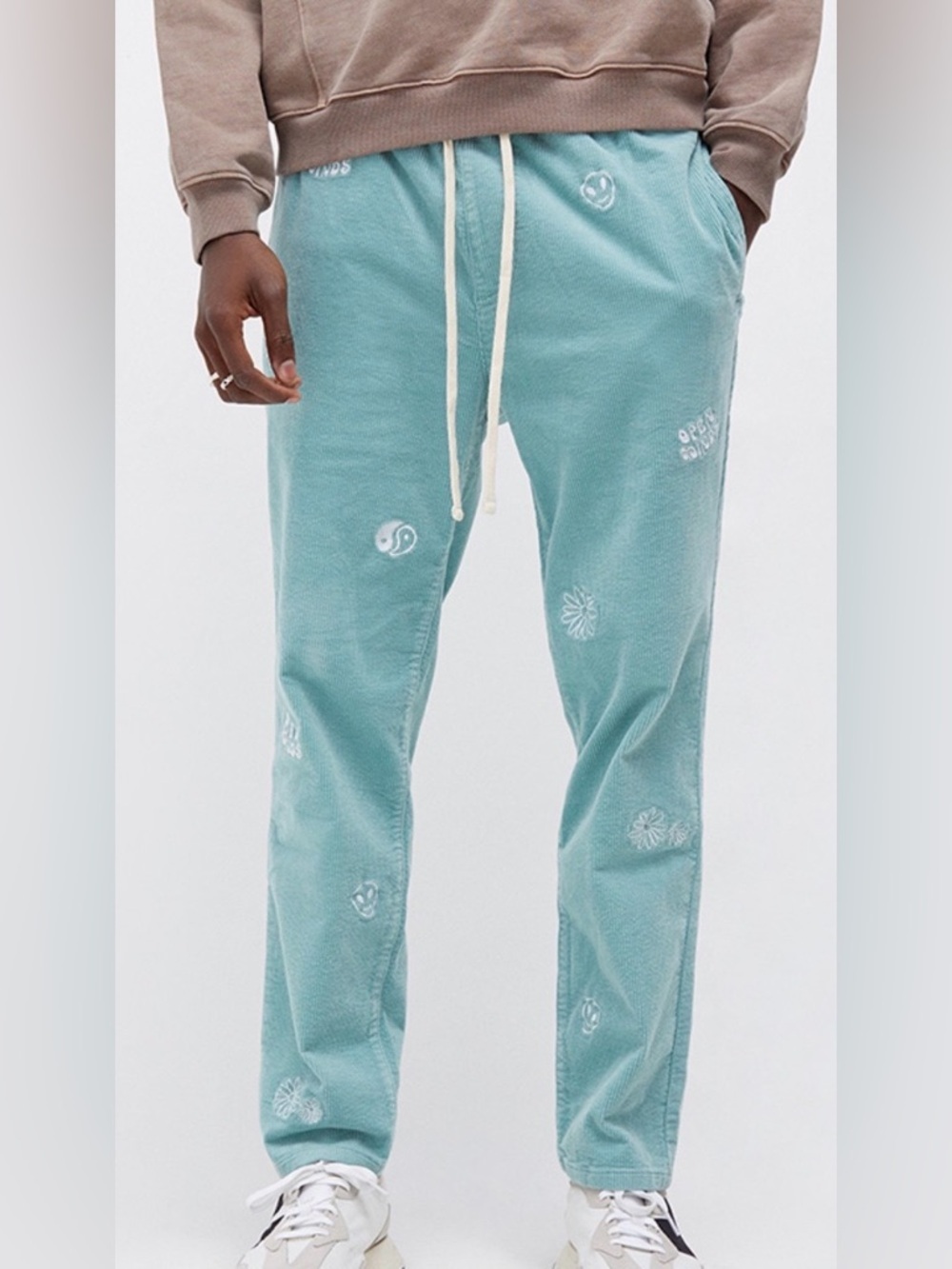 PacSun Embroidered Corduroy Trouser Pants Slim Fit Aqua Medium (NWOT)